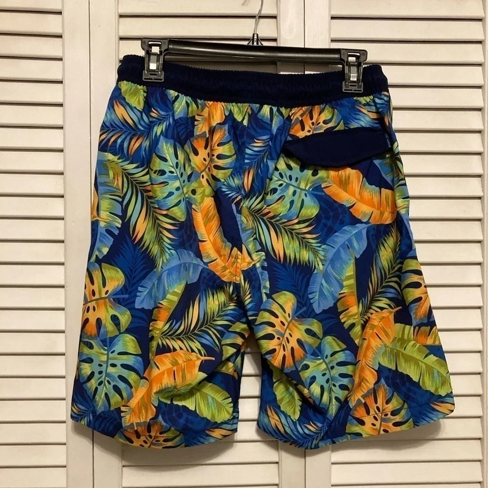 Mens Hot Coals Orange And Blue Palm Leaf Swim Trunks Size Medium